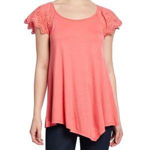 NEW Neiman Marcus scoop neck eyelet cap sleeve